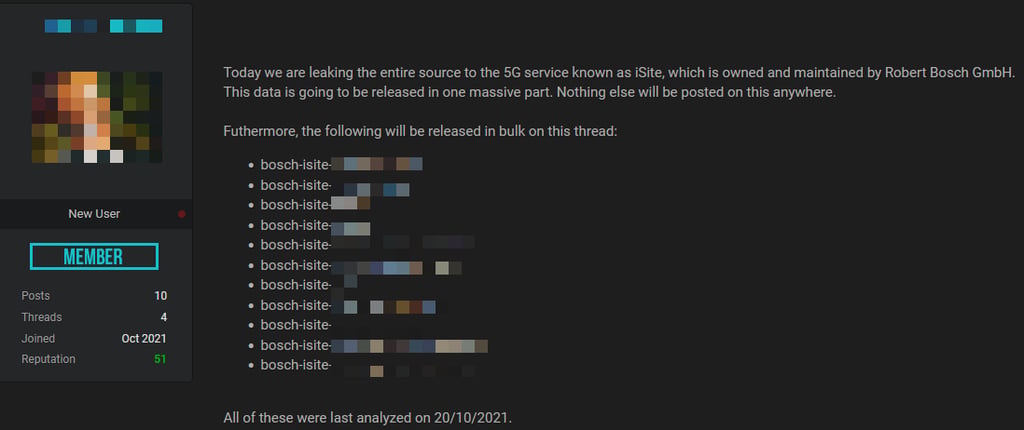 bosch isite leak forum post screenshot